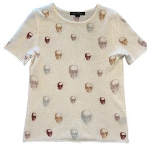 Skull Cashmere Short Sleeve Sweater - Size Small